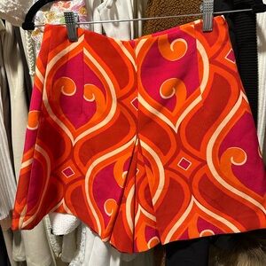 Zara High Waist Orange and Pink Patterned Shorts
